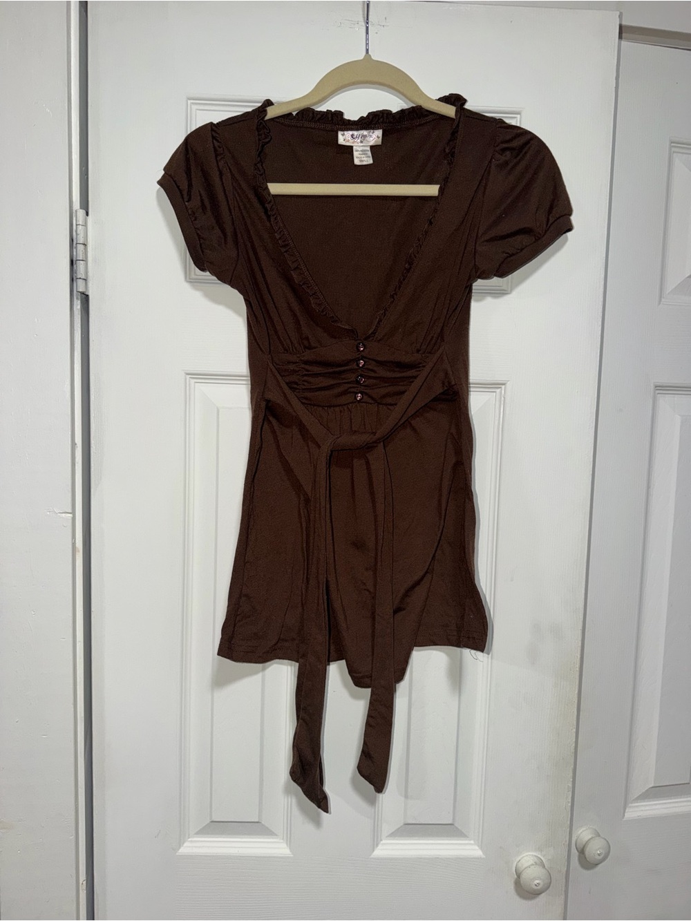 Self Esteem Chocolate Brown V-Neck Tie-Waist Tunic Top